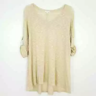 Erin London Cream Cream Tunic Top Roll Tab Tunic Burnout SIZE Large Semi Sheer • $31.49