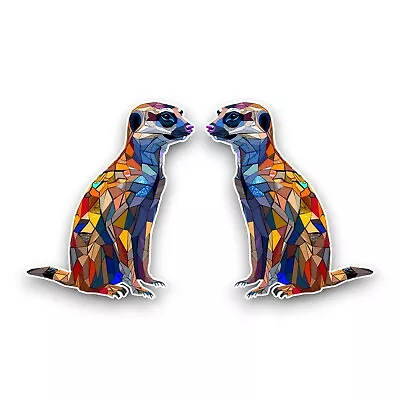 2x Small Meerkat Animal Stained Glass Mosaic Art Effect Vinyl Sticker Decals • £2.59