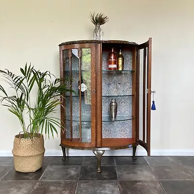 Vintage 1940's CC41 Oak Demi Lune Gin Cabinet / China Cabinet On Cabriole Legs • £555