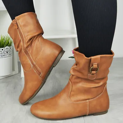 Ankle Pixie Boots Shoes Ladies Warm Lined Zip Casual Flat Work Womens Sizes • £27.90