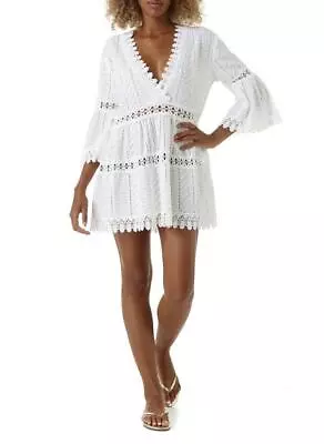 Women's MELISSA ODABASH White Bell Sleeve Victoria Cotton Minidress Size M • $59.99