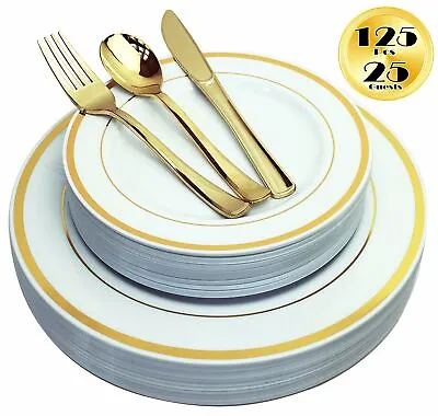 $23.99 • Buy JL Prime 125 PC Heavy Duty Disposable Gold Plastic Plates & Silverware For Party