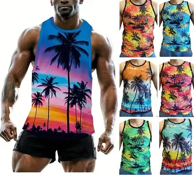 SALE!!! Mens Hawaiian Mesh Net Vest Sleeveless T Shirt Summer Printed Basketball • £4.99