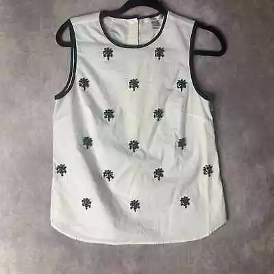 J. Crew Womens Top Size 4 White Sateen Jewel Embellished Sleeveless Button Back • $11