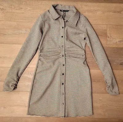 Zara Houndstooth Dress Jacket Coat Womens Size Medium Polyester Button Length 34 • $35.95