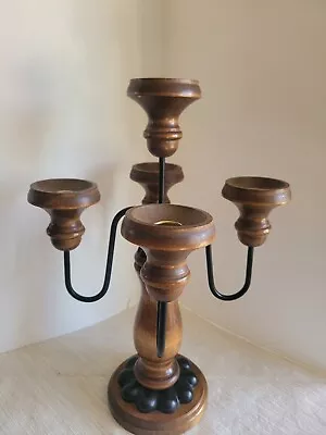 Vintage Homco Five Arm Wrought Iron & Wood Candleholder Candelabra Farmhouse  • $22