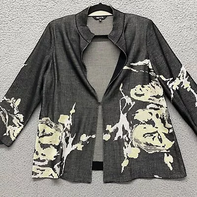 Misook Cardigan Womens M Petite Black Floral Classic Minimal Stretch Comfort • $34.88