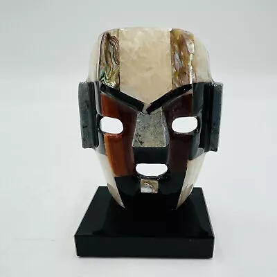 Mayan Aztec 4  Death Mask Mother Of Pearl Onyx Abalone Burial Sculpture Folk Art • $14.99