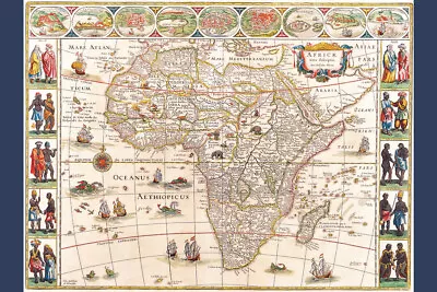 Map Africa With Cities And Tribes 1644 Antique Vintage Style Art Poster 12x18 • $10.98