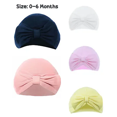 Baby Infant Girls Turban Hat With Bow NB Baby Cap 100%Cotton 0-6 Months H13 • £3.45
