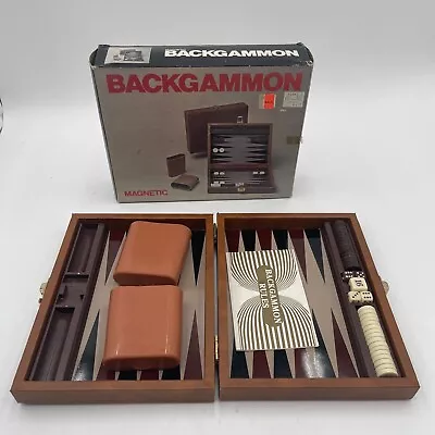 Magnetic Backgammon Set Leatherette Travel Size 9” X 14 Open Vintage • $23.99