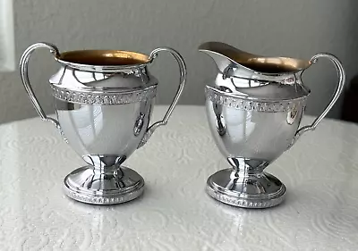 Vintage MCM Chrome Metal Creamer And Sugar Bowl Set ROYAL ROCHESTER 2651 • $22