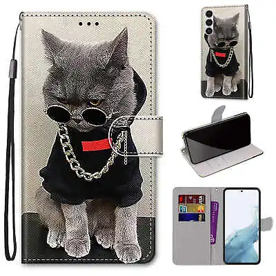 Case For Various Phone Cool Cat Magnetic Leather Flip Wallet Stand Cover Holder • $6.34
