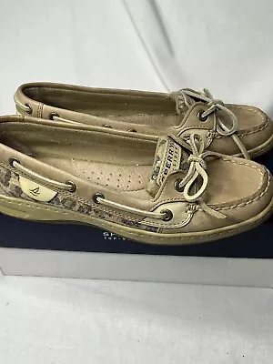 Sperry Top Sider Women’s Angelfish Linen Leopard Sequin Size 7.5M Boat Shoes • $17.21