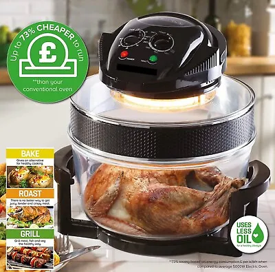 Large Halogen Convection Oven Multi-function Cooker Low Fat Fryer 17Litre Black • £48.48