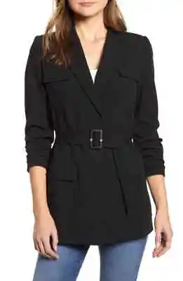 Vince Camuto Women's Belted Textured Twill Safari Blazer Black Small NWT $175 • $48.71