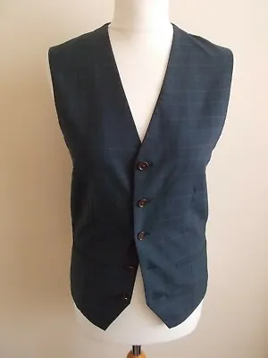 Men's Next Blue Brown Check V Neck  Waistcoat Vest Size 34 R • £4.99