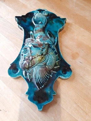 £10 • Buy Antique Sea Green Glaze Pottery Vintage Majolica Wall Decoration Planter Unusual