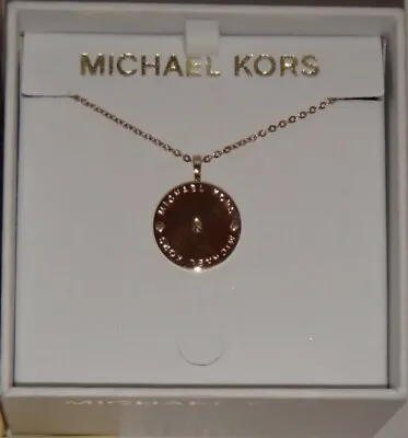 Michael Kors Womens Rose Gold MK Logo Disk Necklace With Crystal +Box MKJ2656791 • $39.99