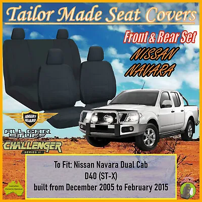 Black Canvas Seat Covers For Nissan Navara D40 ST-X Dual Cab: 12/2005 To 02/2015 • $267.99