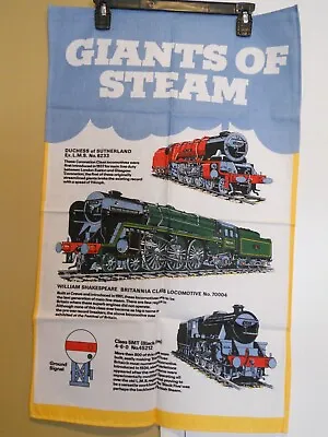 GIANTS OF STEAM Trains Cotton Linen Tea Towel Home Decor ~ Vintage Unused • $18.95