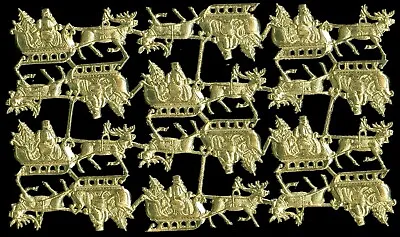 Full Sheet Of German Dresden Gold Foil Paper Santa Sleighs Lg Victorian Scraps • $7.99