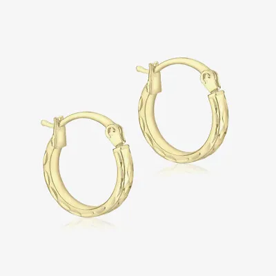 9ct Gold 10mm Diamond Cut Pine Hoop Earrings 1.51.1559 • £120