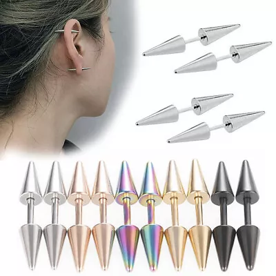 1Pair Punk Stainless Steel Rivet Stud Earrings For Women Men Piercing Screw Back • $5.99