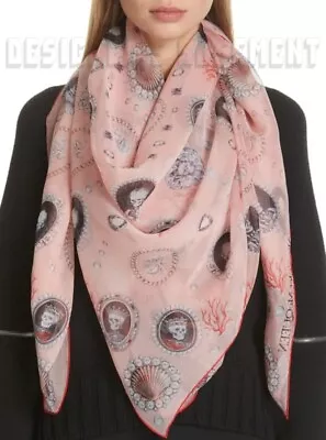 $410.09 • Buy ALEXANDER MCQUEEN Pink LOST AT SEA CAMEO Silk Chiffon 52  Scarf NWT Authen $420
