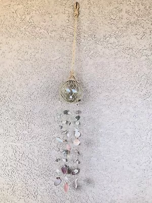 Seashell Hanging Art Mobile With Glass Float Vintage. • $59