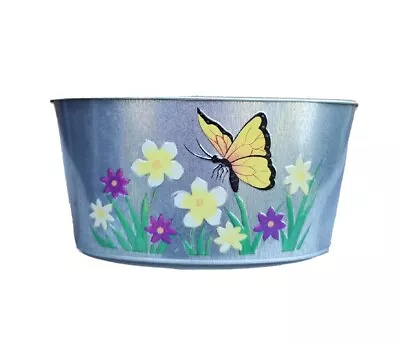 VTG Butterfly & Flowers Metal Tin Oval Picnic Basket Container Planter  • $9.60