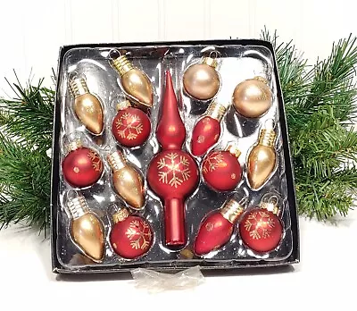 Miniature Red Glass Christmas Tree Topper & 14 Ornament Set • $14.95