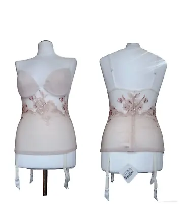 LA PERLA Cream White Mesh Flower Bustier Corset IT 4 |Eur 85B |Uk 38 B|Us 38 B • $100