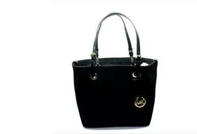 MICHAEL KORS Womens MK Convertible Grab Bag Tote Black Canvas Leather 38S1XTTT4B • $127.49