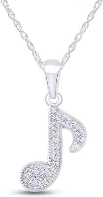 1/10ct Music Note Pendant Natural Round Diamond 925 Sterling Silver 18  Necklace • $82.79