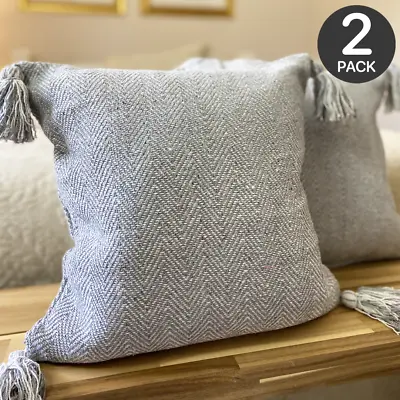 £13.95 • Buy 2 Pack Of Luxury Cotton Herringbone 45cm Cushion Covers Soft Dove Grey Woven