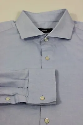 HUGO BOSS Mens Dress Shirt 17 34/35 Blue Long Sleeve Cutaway Collar • $18.69