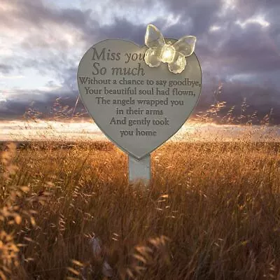 Miss You So Much Solar Light Up Graveside Heart Stake Memorial Plaque Tribute • £21.99