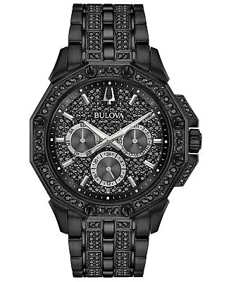 Bulova Octava Men's Quartz Embellished Crystal Black-Tone 41.5mm Watch 98C134 • $249