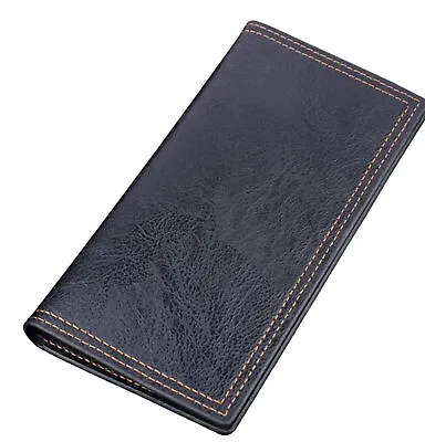 Bifold Coat Pocket Card Holder Long Wallet Checkbook Black • $15.99
