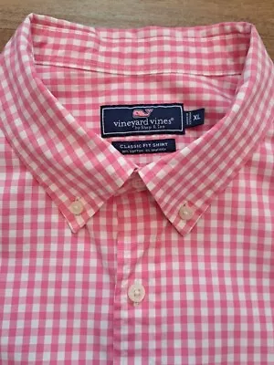 Vineyard Vines Whale Button Up Shirt Size XL Pink/White Long Sleeve • $21