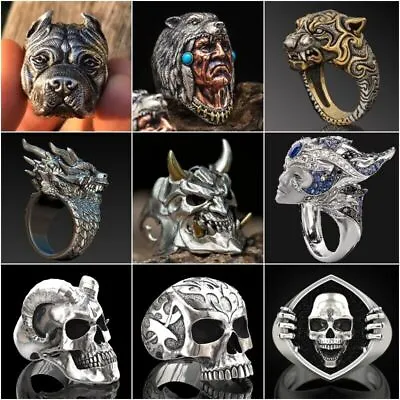 Stainless Steel Heavy Ring Gothic Punk Skull Rings Men Party Jewelry Size 6-13 • £3.86