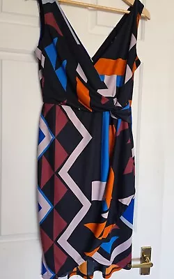 Next Colour Block Wrapover Effect Gathered Side Slinky Occasion Dress Size 12 • £6.50