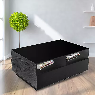 LED Coffee Tables Elegant Rectangular Led High Gloss Cabinet Coffee End Table  • $65.55