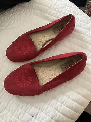 Ugg Australia Womens Sz 6 Alloway Ballet Flat Shoes Red Suede Sheepskin • $15