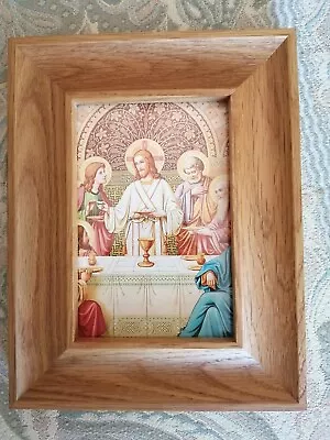 Jesus Picture Of Him Last Supper - Heavy Wood Frame - Vintage  • £28