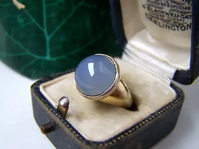 $95.10 • Buy Gorgeous Gold Plated Solid Sterling Silver Blue Chalcedony Cabochon Ring Size H