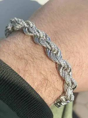 Men's 10mm Rope Bracelet Real Solid 925 Sterling Silver 20ct CZ Super ICY Large • $178.90