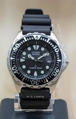 Vintage Citizen Promaster Eco Drive E168 Divers 300m Men's Black Silver Watch • $62