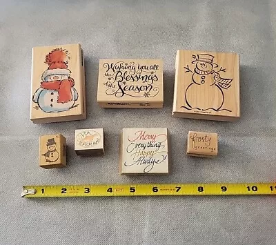 Christmas Rubber Ink Stamp Set Of 7 - Snowman Sleigh Mail Merry Xmas Frosty Snow • $4.89